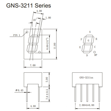 Affichage de segment de 0,3 pouces 1 chiffre 7 (GNS-3211Cx-Dx)